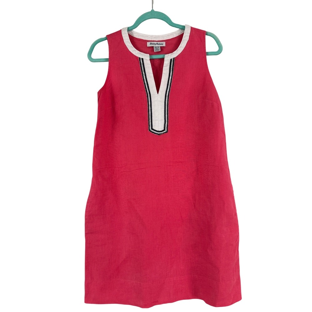 Tommy Bahama Linen Dress XS Hot Pink Shift Pocket Resort CountyClubVacation